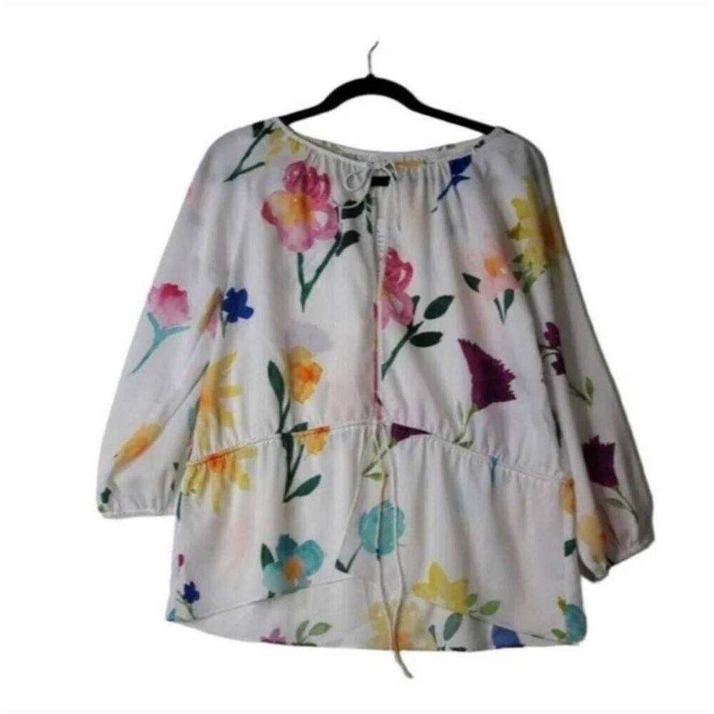 NWT Ecru Hayek Rainbow Floral Blouse Long Sleeve Peasant Size Small